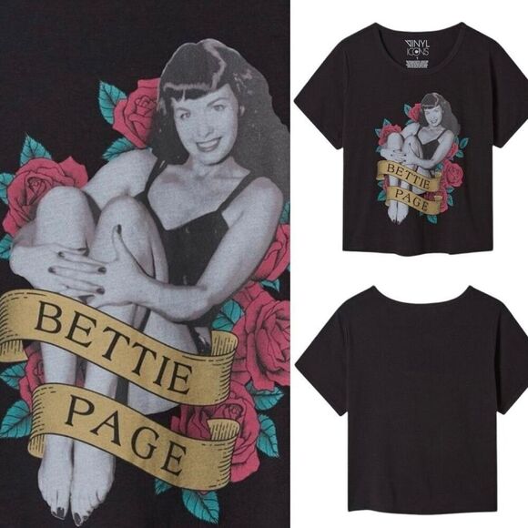Torrid Vinyl Icons Black Bettie Page Relaxed Fit Ringer Crop T Shirt NWOT Sz 2X - Picture 1 of 10